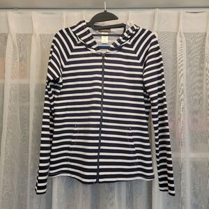 Tommy Bahama Striped Full Zip Jacket With Hood Blue & White Size Medium NWOT